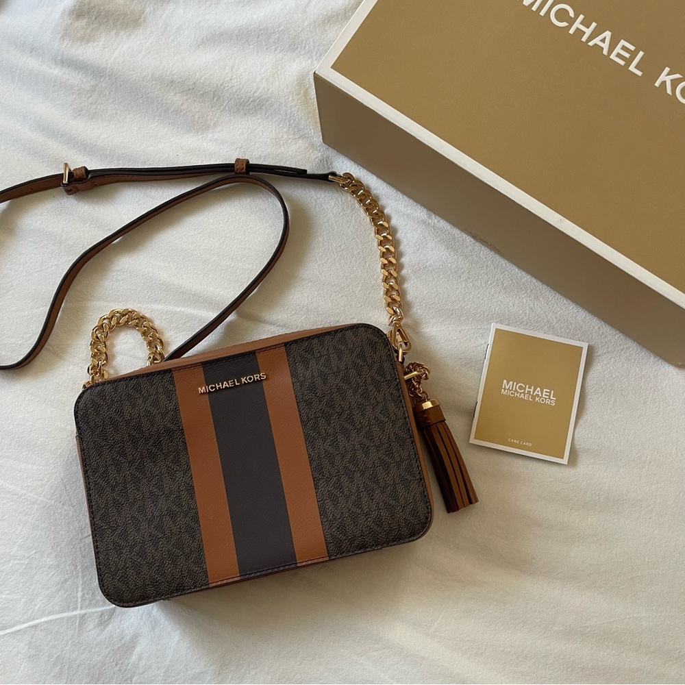 Michaela Kors: Ginny Medium Logo Stripe Crossbody Bag